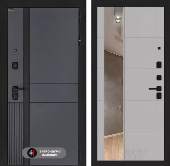 Входная дверь EVOLAB с зеркалом 19 - Грей софт | Фрезерованная МДФ панель 10 мм, цвет 