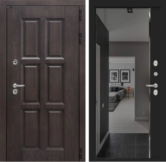 Входная дверь Лондон с зеркалом Панорама с тонировкой - Черный кварц | Влагостойкая MDF панель 16 мм с наличниками, цвет Винорит 