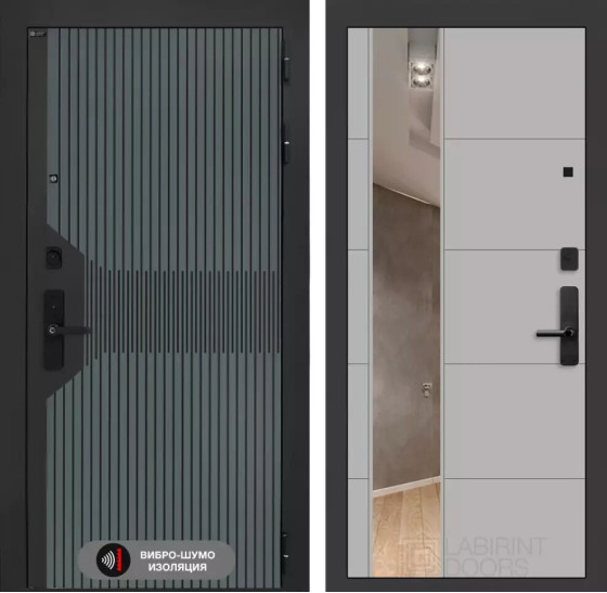 Входная дверь Смартлаб с Зеркалом 19 - Грей софт | Фрезерованная МДФ панель 10 мм, цвет 