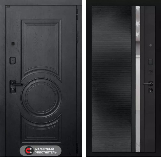 Входная дверь GRAND 31 - Черный кварц, зеркальная вставка с тонировкой | Стильная декоративная MDF панель 16 мм с наличником, цвет 