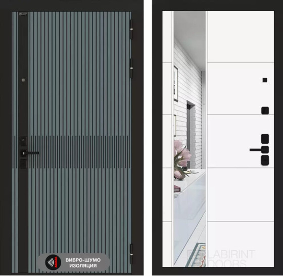 Входная дверь ISSIDA с зеркалом 19 - Белый софт | Фрезерованная МДФ панель 10 мм, цвет 