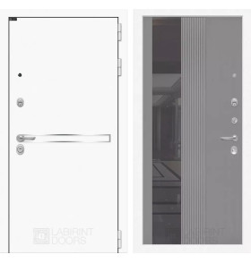 Входная дверь Лайн WHITE с Зеркалом 32 тонированным - Серый рельеф софт