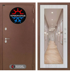 Входная дверь Термо Магнит с Зеркалом 18 - Сандал белый