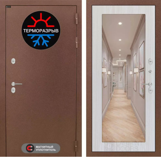 Входная дверь Термо Магнит с Зеркалом 18 - Сандал белый | Металл с 2-х слойным покрытием. 1 слой - цинкосодержащий грунт, 2 слой - покраска 