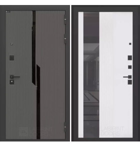 Входная дверь CARBON с Зеркалом 32 тонированным - Белый рельеф софт