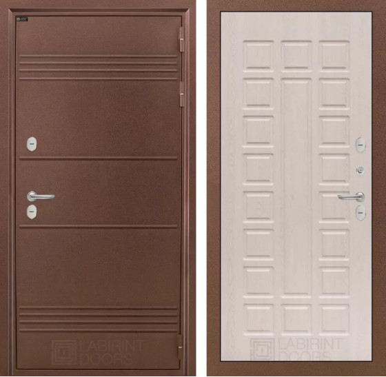 Входная дверь Термо Лайт 04 - Беленый дуб | Металлическая отделка с давлением и фигурным наличником