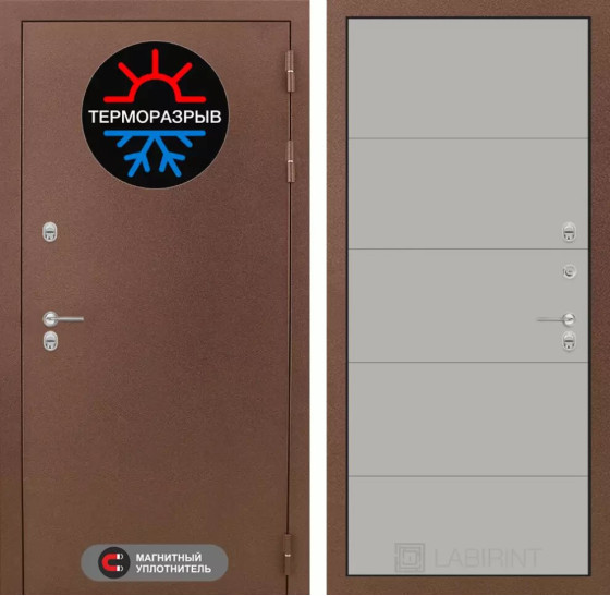 Входная дверь Термо Магнит 13 - Грей софт | Металл с 2-х слойным покрытием. 1 слой - цинкосодержащий грунт, 2 слой - покраска 