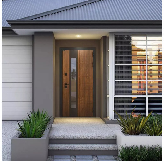 Входная дверь NORD Plus с терморазрывом и стеклопакетом | Влагостойкая MDF панель 10 мм в цвете Винорит Nussbaum, с металлическим наличником