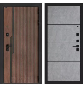 Входная дверь KARMINA 25 - Бетон светлый, черный молдинг