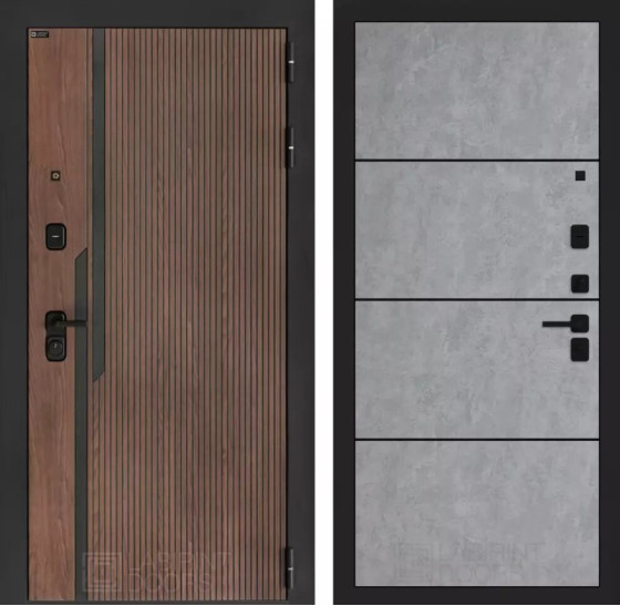 Входная дверь KARMINA 25 - Бетон светлый, черный молдинг | Фрезерованная МДФ панель 10 мм, цвет 