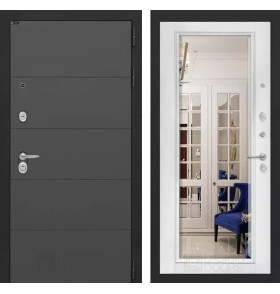 Входная дверь ART с Зеркалом Фацет - Белый софт