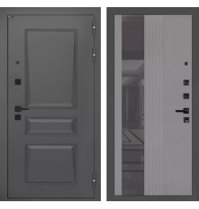 Входная дверь Орлеан с Зеркалом 32 тонированным - Серый рельеф софт