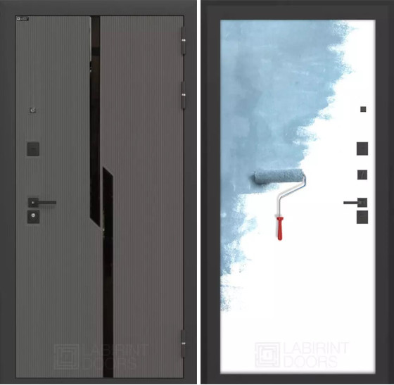 Входная дверь CARBON 28 - Грунт под покраску | Декоративная MDF панель 10 мм с черным стеклом фацет, цвет 