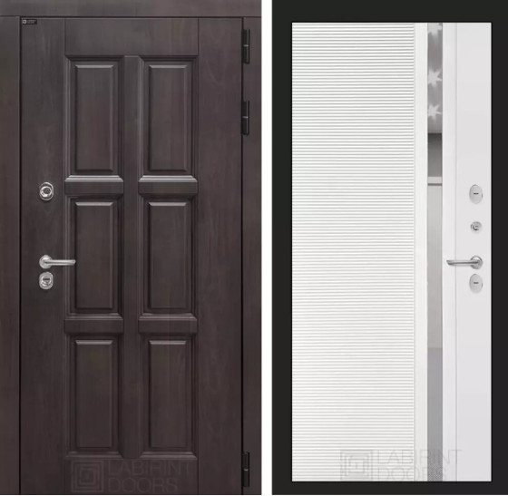 Входная дверь Лондон 31 - Белый софт, зеркальная вставка с тонировкой | Влагостойкая MDF панель 16 мм с наличниками, цвет Винорит 