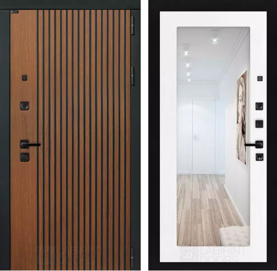 Входная дверь STORM с Зеркалом 18 - Белое дерево | Декоративная МДФ панель 10 мм в цвете 