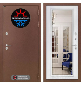 Входная дверь Термо Магнит с зеркалом Фацет - Белый софт