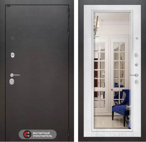 Входная дверь SILVER с Зеркалом Фацет - Белый софт | Металл с покрытием 