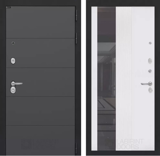 Входная дверь ART с Зеркалом 32 тонированным - Белый рельеф софт | Современная декоративная MDF панель 10 мм, цвет 