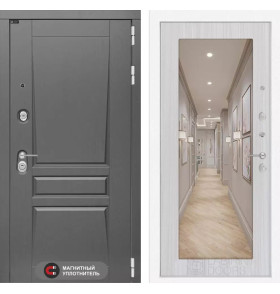 Входная дверь Платинум с Зеркалом 18 - Сандал белый