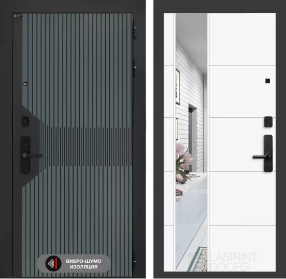 Входная дверь Смартлаб с Зеркалом 19 - Белый софт | Фрезерованная МДФ панель 10 мм, цвет 