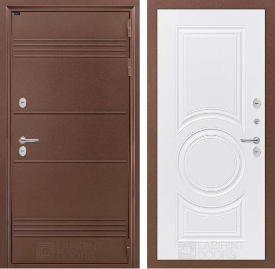 Входная дверь Термо Лайт 23 - Белый софт | Металлическая отделка с давлением и фигурным наличником