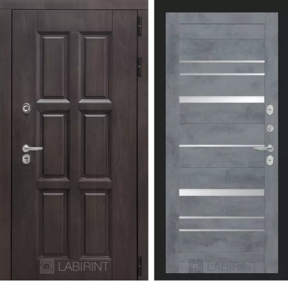 Входная дверь Лондон 20 - Бетон темный, зеркальные вставки | Влагостойкая MDF панель 16 мм с наличниками, цвет Винорит 