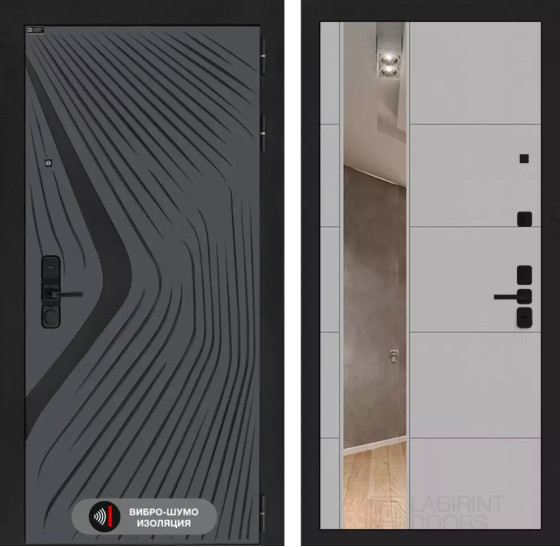 Входная дверь LEOLAB с зеркалом 19 - Грей софт | Фрезерованная МДФ панель 10 мм, цвет 