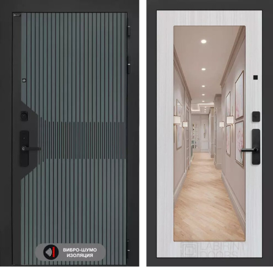 Входная дверь Смартлаб с Зеркалом 18 - Сандал белый | Фрезерованная МДФ панель 10 мм, цвет 