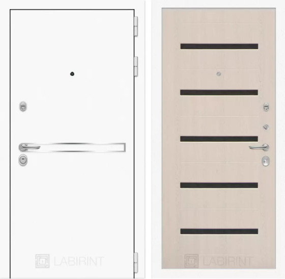 Входная дверь Лайн WHITE 01 - Беленый дуб, стекло черное | Металл с покрытием 