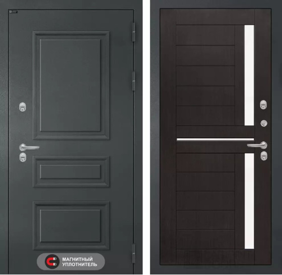 Входная дверь Атлантик 02 - Венге, стекло белое | Металлическая отделка 3D филенка