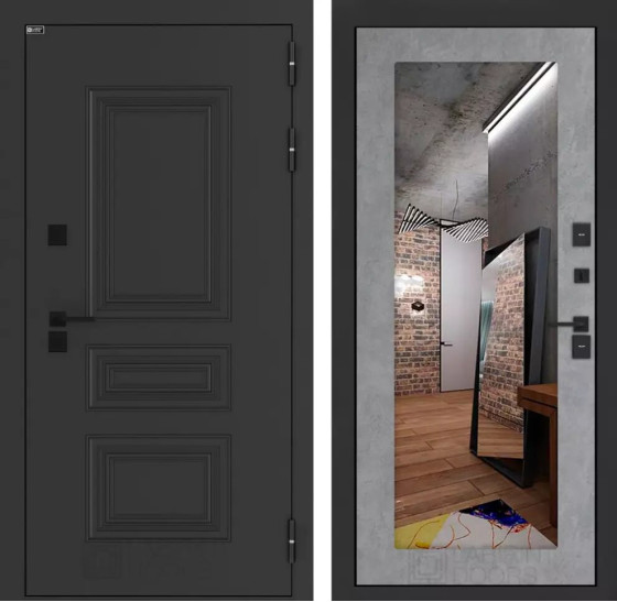 Входная дверь Аляска Лайт с Зеркалом 18 - Бетон светлый | Металлическая отделка методом давления на полотне