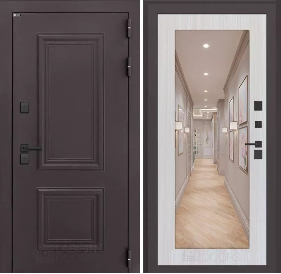 Входная дверь Полярис лайт с зеркалом 18 - Сандал белый | Металлическая отделка методом давления на полотне, 960х2050 мм (внешний 1130х2130 мм), 880х2050 мм (внешний 1050х2130 мм)