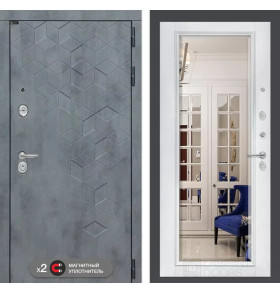 Входная дверь Бетон с Зеркалом Фацет - Белый софт