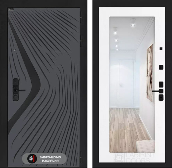 Входная дверь LEOLAB с зеркалом 18 - Белое дерево | Фрезерованная МДФ панель 10 мм, цвет 