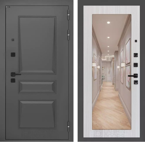 Входная дверь Орлеан с Зеркалом 18 - Сандал белый | Металлическая отделка методом давления на полотне