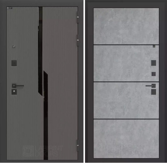 Входная дверь CARBON 25 - Бетон светлый, черная вставка | Декоративная MDF панель 10 мм с черным стеклом фацет, цвет 