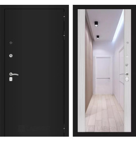 Входная дверь CLASSIC шагрень черная с Зеркалом Максимум - Сандал белый