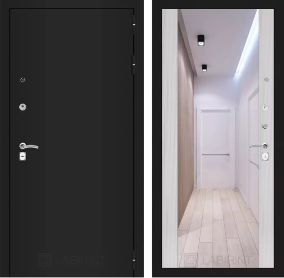 Входная дверь CLASSIC шагрень черная с Зеркалом Максимум - Сандал белый | Металл с практичным покрытием 