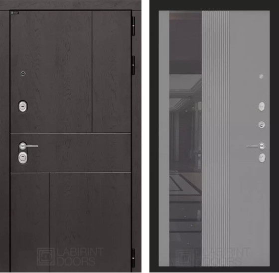 Входная дверь URBAN с Зеркалом 32 тонированным - Серый рельеф софт | Стильная декоративная MDF панель 10 мм с наличником, цвет 