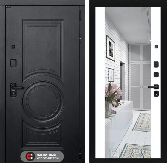 Входная дверь GRAND с Зеркалом Максимум - Белый софт | Стильная декоративная MDF панель 16 мм с наличником, цвет 