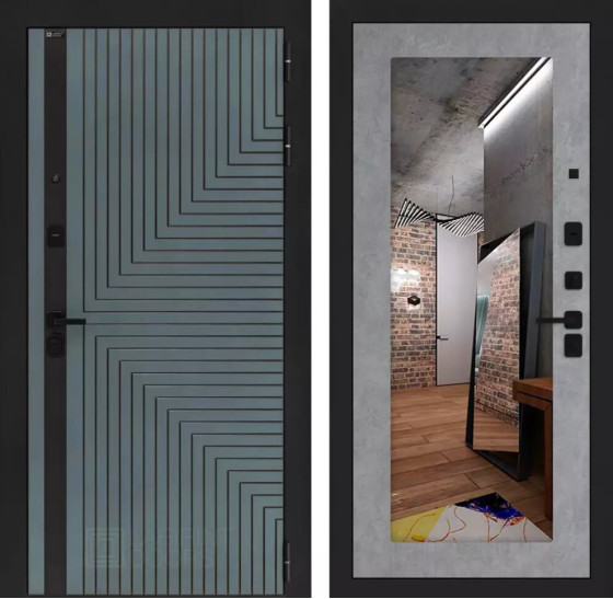 Входная дверь CREDOR с Зеркалом 18 - Бетон светлый | Фрезерованная МДФ панель 10 мм, цвет 