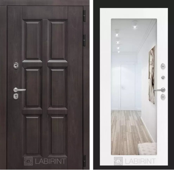 Входная дверь Лондон с зеркалом 18 - Белое дерево | Влагостойкая MDF панель 16 мм с наличниками, цвет Винорит 