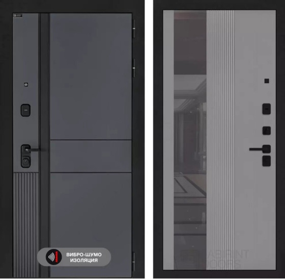 Входная дверь EVOLAB с Зеркалом 32 тонированным - Серый рельеф софт | Фрезерованная МДФ панель 10 мм, цвет 