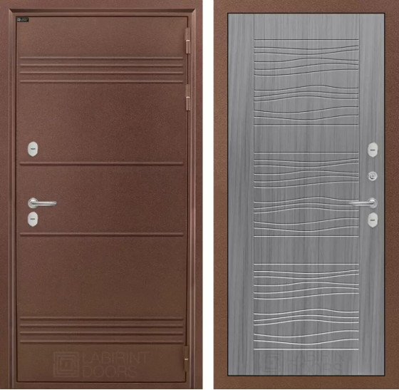 Входная дверь Термо Лайт 06 - Сандал серый | Металлическая отделка с давлением и фигурным наличником