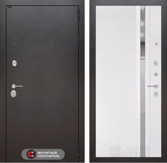 Входная дверь SILVER 31 - Белый софт, зеркальная вставка с тонировкой | Металл с покрытием 