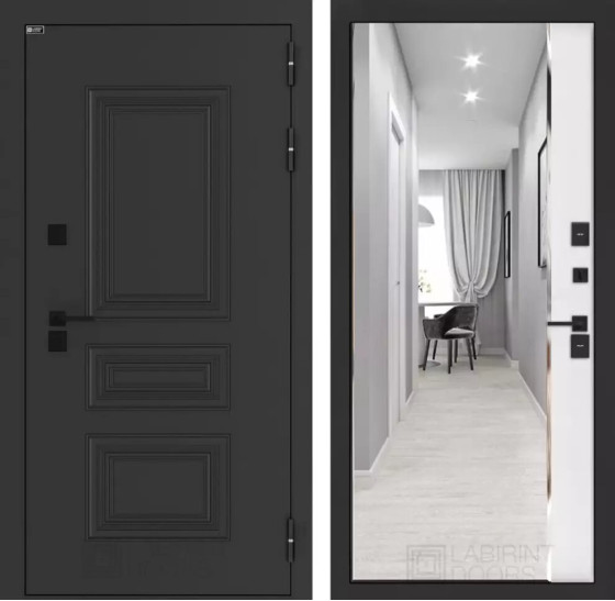 Входная дверь Аляска Лайт с зеркалом Панорама - Белый софт | Металлическая отделка методом давления на полотне