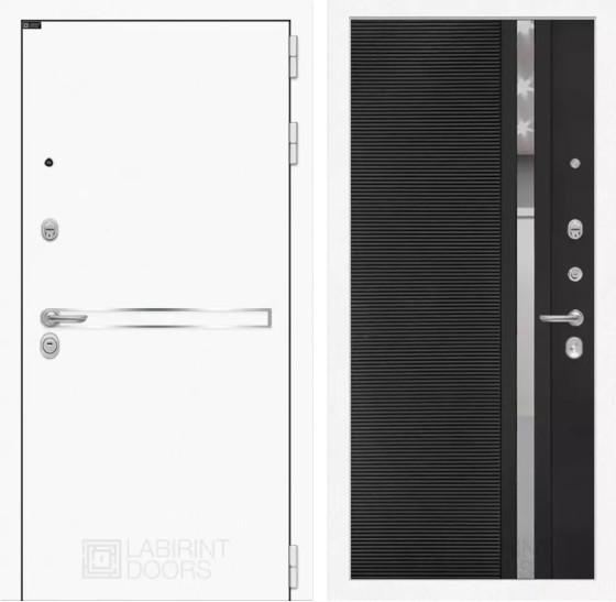 Входная дверь Лайн WHITE 31 - Черный кварц, зеркальная вставка с тонировкой | Металл с покрытием 