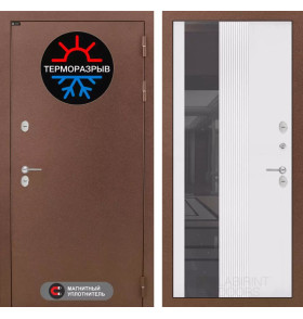 Входная дверь Термо Магнит с Зеркалом 32 тонированным - Белый рельеф софт