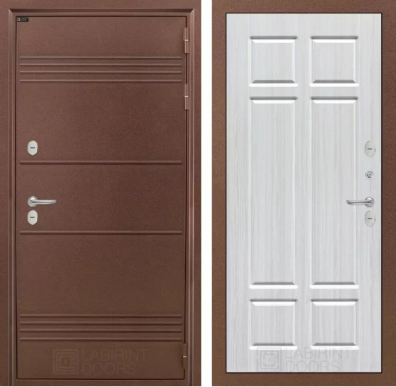 Входная дверь Термо Лайт 08 - Кристалл вуд | Металлическая отделка с давлением и фигурным наличником