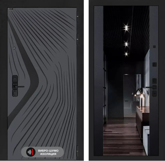 Входная дверь LEOLAB с Зеркалом тонированным Максимум - Черный кварц | Фрезерованная МДФ панель 10 мм, цвет 